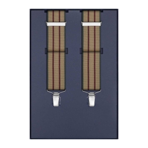 Szelki do spodni beżowe w bordowe i zielone pasy