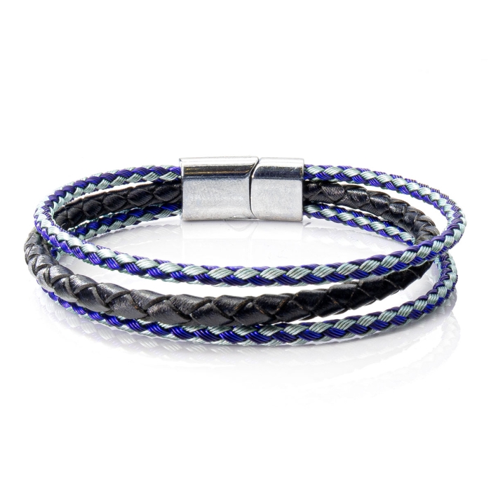 Bransoletka skórzana czarno- niebieska - skóra naturalna EM