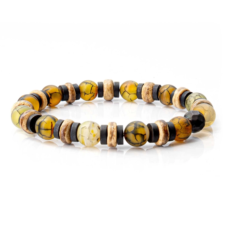 Bransoletka brązowa koraliki - kamienie naturalne agat zółty EM