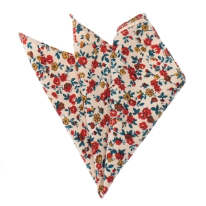 Zestaw prezentowy dla mężczyzny w kolorze kremowym w kwiaty: mucha + poszetka zapakowane w pudełko EM