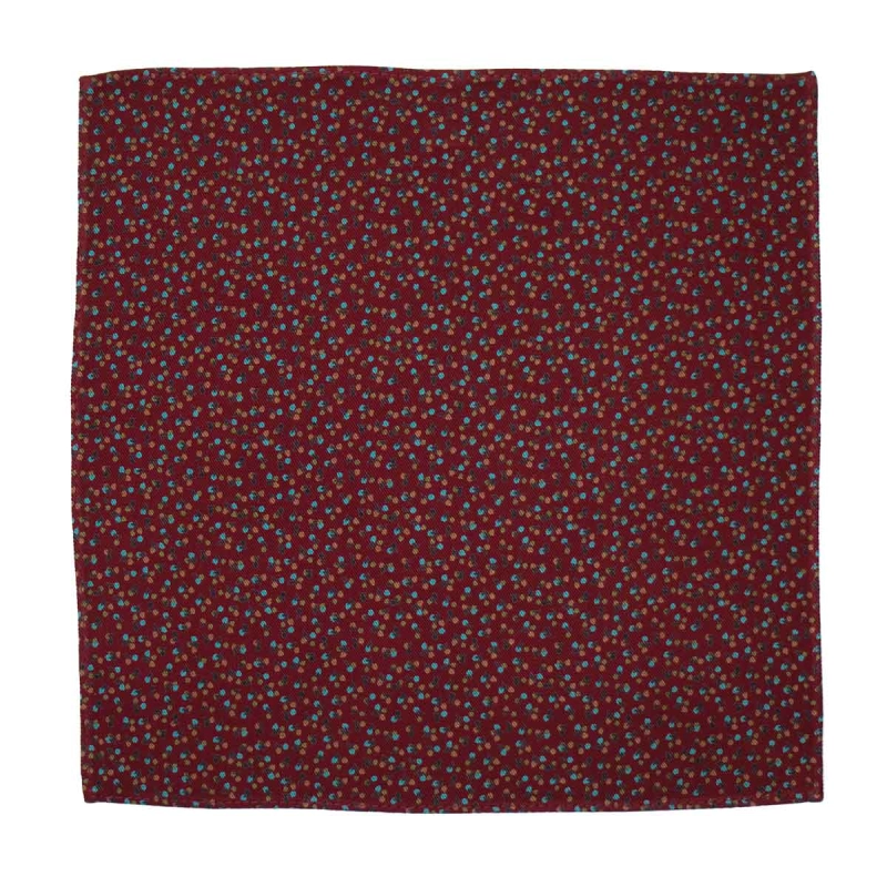 Zestaw prezentowy dla mężczyzny w kolorze bordowym w drobne kwiaty: mucha + poszetka zapakowane w pudełko EM