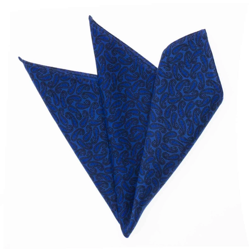 Zestaw prezentowy dla mężczyzny w kolorze niebieskim w paisley: mucha + poszetka zapakowane w pudełko EM