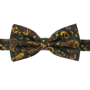 Zestaw prezentowy dla mężczyzny w kolorze ciemno zielonym w paisley: mucha + poszetka zapakowane w pudełko EM