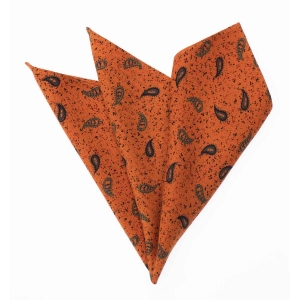 Zestaw prezentowy dla mężczyzny w kolorze pomarańczowym w paisley: mucha + poszetka zapakowane w pudełko EM