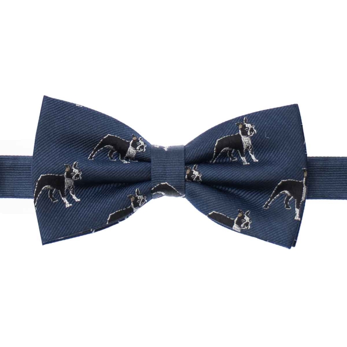 Zestaw prezentowy dla mężczyzny w kolorze granatowym w buldogi francuskie: mucha + poszetka zapakowane w pudełko EM