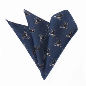 Zestaw prezentowy dla mężczyzny w kolorze granatowym w buldogi francuskie: mucha + poszetka zapakowane w pudełko EM