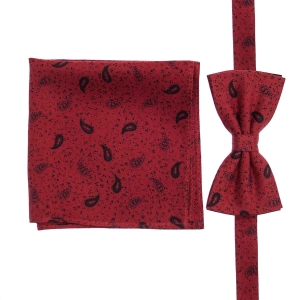 Zestaw prezentowy dla mężczyzny w kolorze czerwonym w paisley: mucha + poszetka zapakowane w pudełko EM