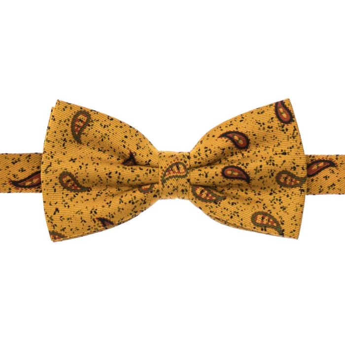 Zestaw prezentowy dla mężczyzny w kolorze musztardowym w paisley: mucha + poszetka zapakowane w pudełko EM