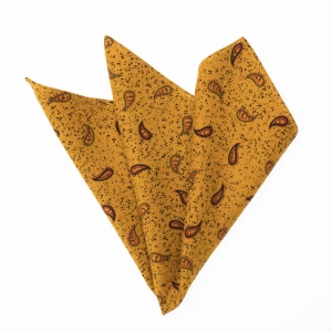 Zestaw prezentowy dla mężczyzny w kolorze musztardowym w paisley: mucha + poszetka zapakowane w pudełko EM