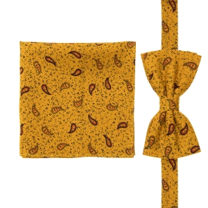 Zestaw prezentowy dla mężczyzny w kolorze musztardowym w paisley: mucha + poszetka zapakowane w pudełko EM