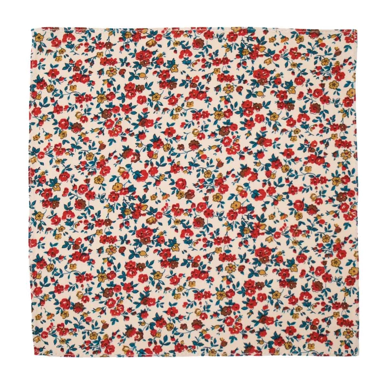 Poszetka bawełniana kremowa w kwiaty EM