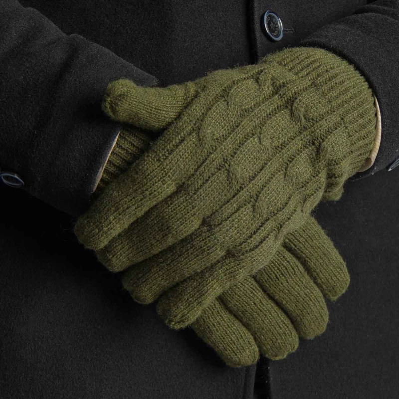 Rękawiczki wełniane grube uniwersalne - zielone / khaki EM