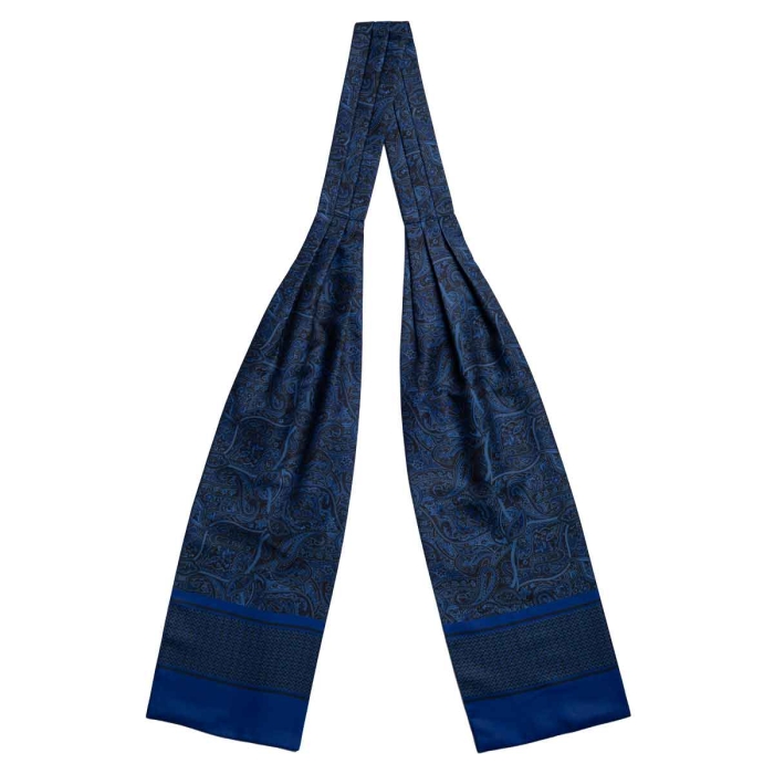 Fular - askot jedwabny niebieski - granatowy elegancki w mikrowzór / paisley EM