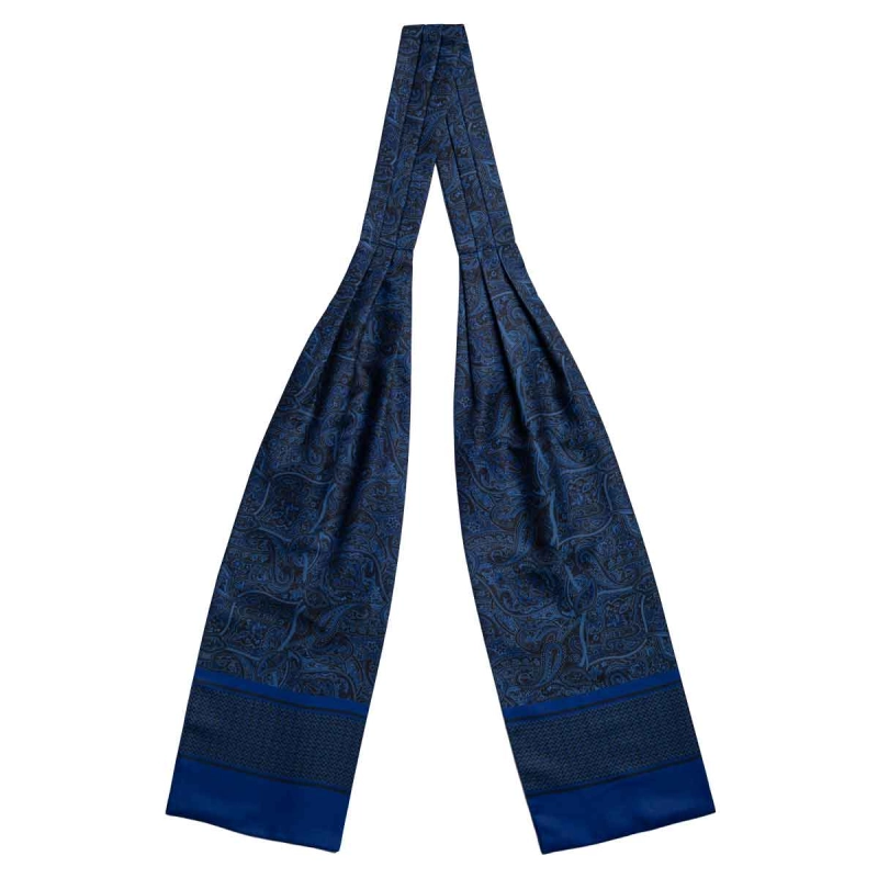 Fular - askot jedwabny niebieski - granatowy elegancki w mikrowzór / paisley EM