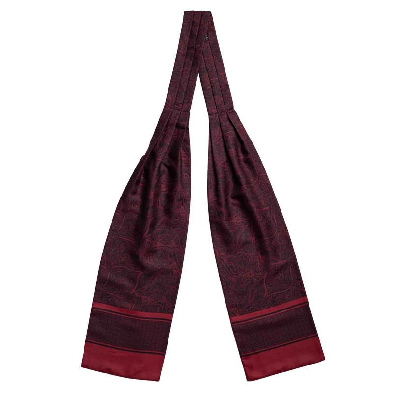 Fular - askot jedwabny bordowy/czerwony elegancki w paisley / mikrowzór EM