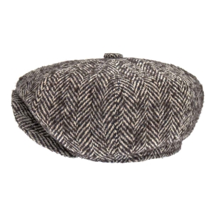 Kaszkiet wełniany w stylu Harris Tweed / Peaky Blinders - cyklistówka - jodełka - brązowa
