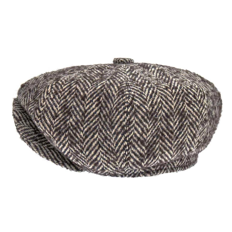 Kaszkiet wełniany w stylu Harris Tweed / Peaky Blinders - cyklistówka - jodełka - brązowa