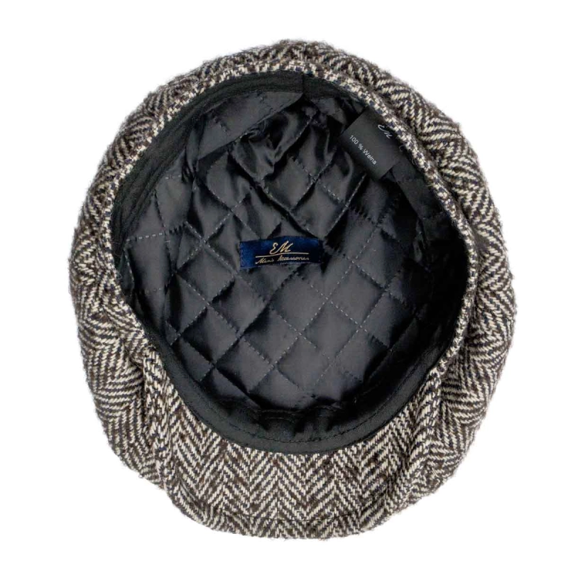 Kaszkiet wełniany w stylu Harris Tweed / Peaky Blinders - cyklistówka - jodełka - brązowa