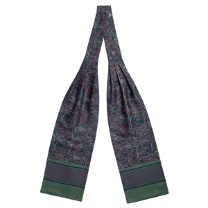 Fular - askot jedwabny zielony - granatowy - czerwony elegancki w paisley / mikrowzór EM