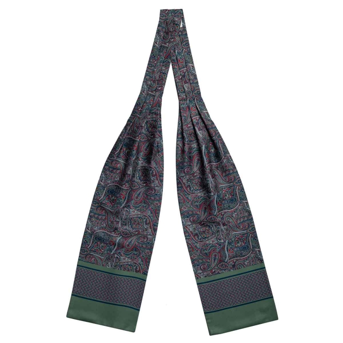 Fular - askot jedwabny zielony - granatowy - czerwony elegancki w paisley / mikrowzór EM