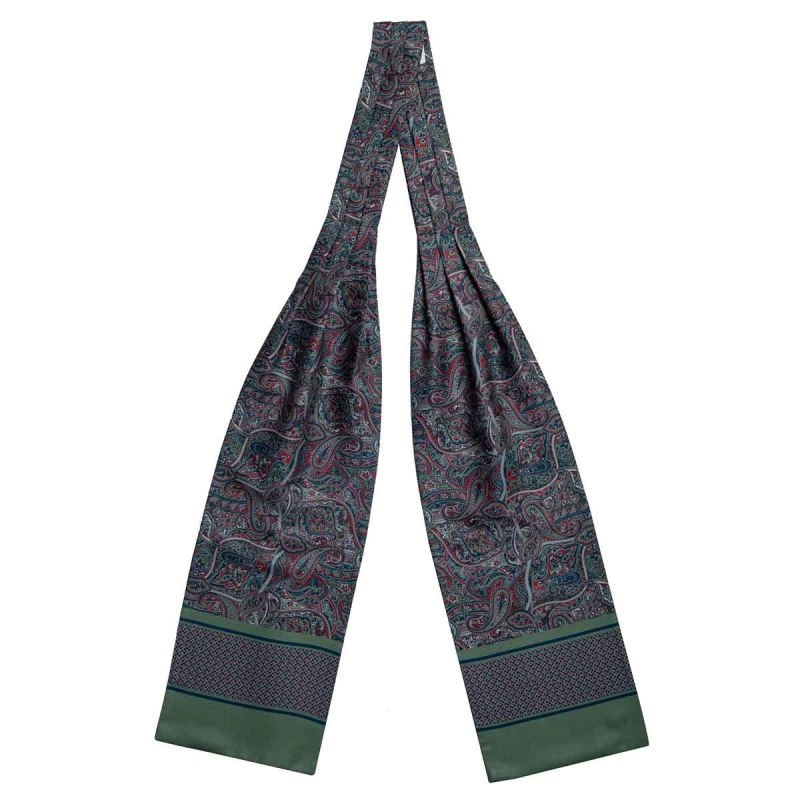 Fular - askot jedwabny zielony - granatowy - czerwony elegancki w paisley / mikrowzór EM