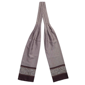 Fular - askot jedwabny beżowy- czekoladowy elegancki w mikrowzór / paisley EM