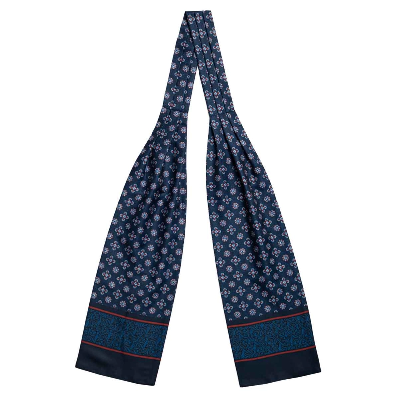 Fular - askot jedwabny granatowy - czerwony elegancki w mikrowzór / paisley EM