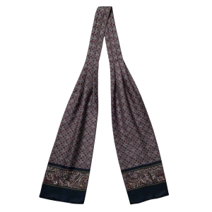Fular - askot jedwabny granatowy - bordowy- beżowy elegancki w mikrowzór / paisley EM