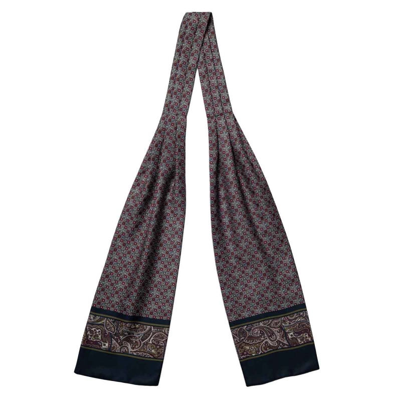 Fular - askot jedwabny granatowy - bordowy- beżowy elegancki w mikrowzór / paisley EM