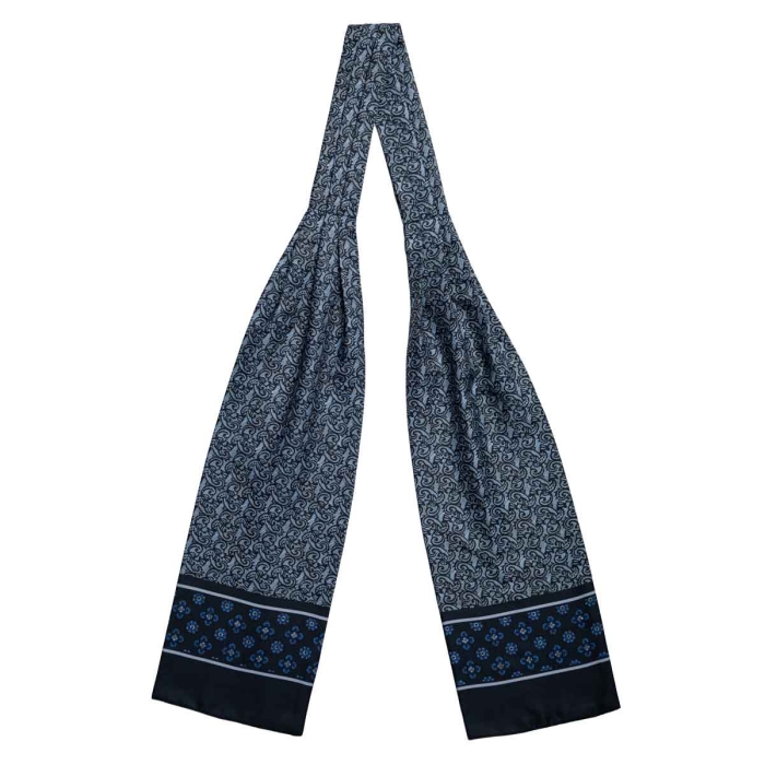 Fular - askot jedwabny granatowy - niebieski elegancki w paisley / mikrowzór EM