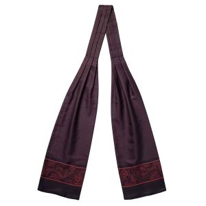 Fular - askot jedwabny bordowy - czarny - czerwony elegancki w mikrowzór / paisley EM