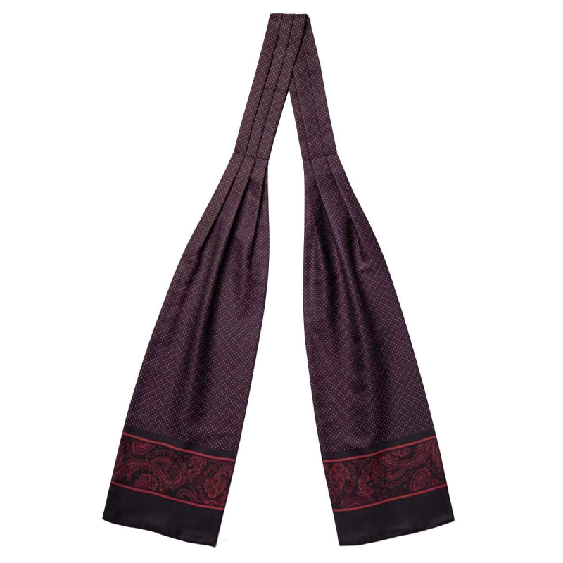Fular - askot jedwabny bordowy - czarny - czerwony elegancki w mikrowzór / paisley EM