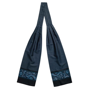 Fular - askot jedwabny czarny - granatowy elegancki w mikrowzór / paisley EM