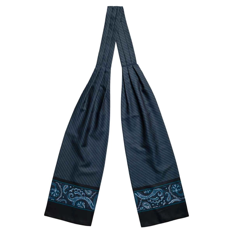 Fular - askot jedwabny czarny - granatowy elegancki w mikrowzór / paisley EM