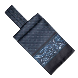 Fular - askot jedwabny czarny - granatowy elegancki w mikrowzór / paisley EM