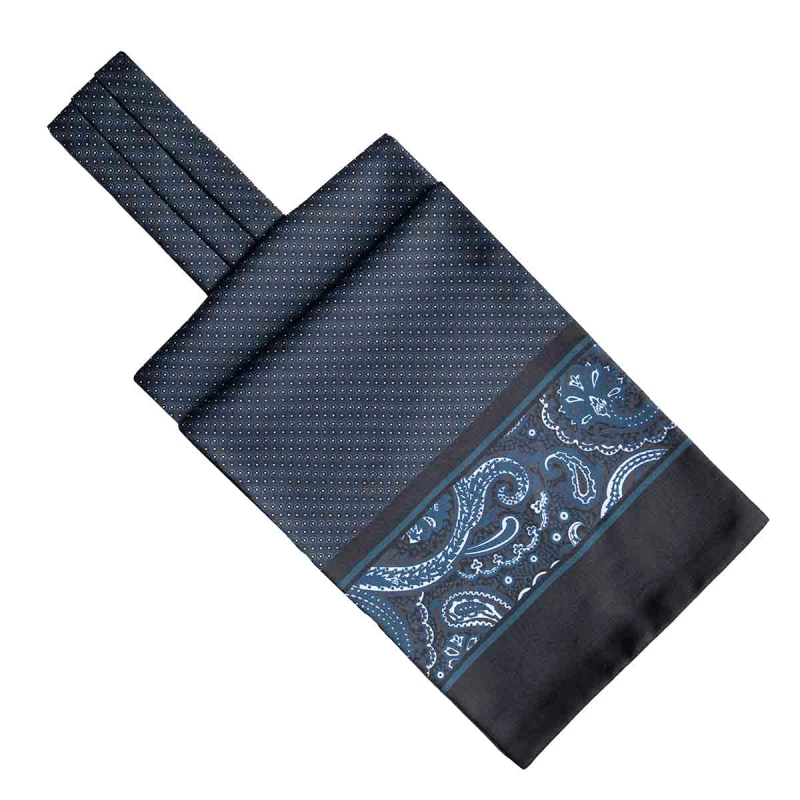 Fular - askot jedwabny czarny - granatowy elegancki w mikrowzór / paisley EM