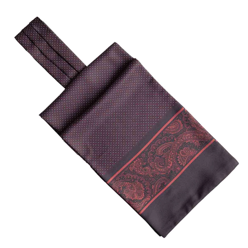 Fular - askot jedwabny bordowy - czarny - czerwony elegancki w mikrowzór / paisley EM