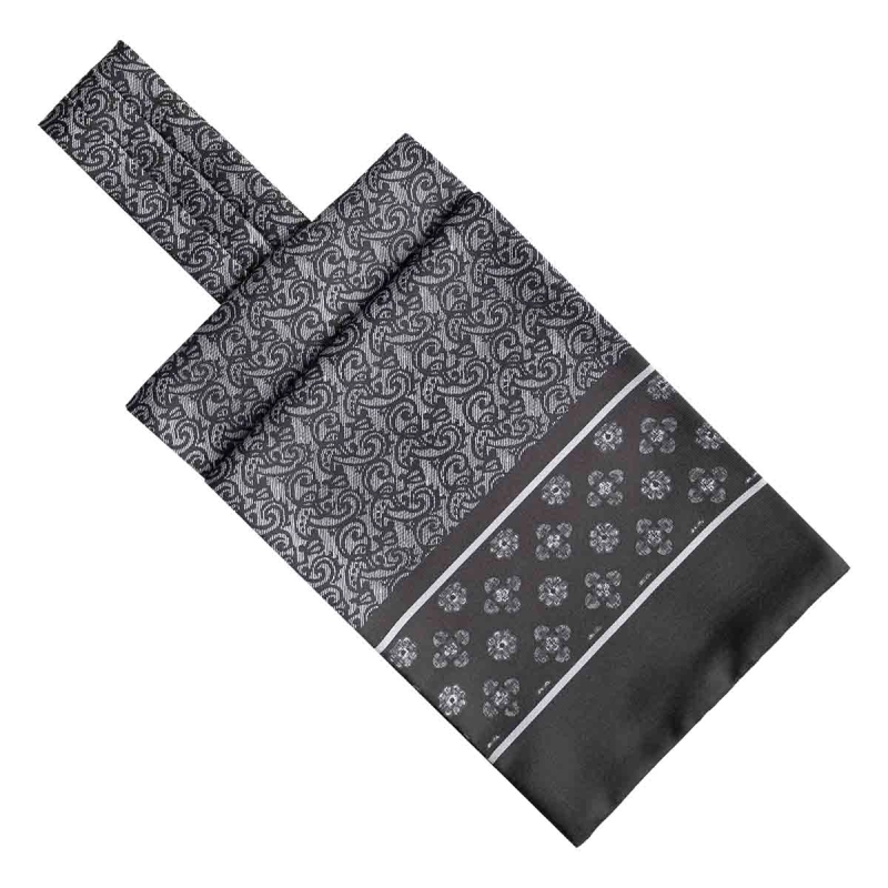 Fular - askot jedwabny czarny - szary elegancki w paisley / mikrowzór EM
