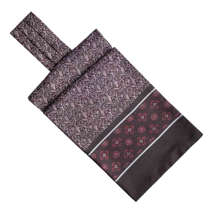 Fular - askot jedwabny bordowy - czerwony elegancki w paisley / mikrowzór EM