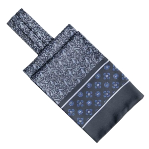 Fular - askot jedwabny granatowy - niebieski elegancki w paisley / mikrowzór EM