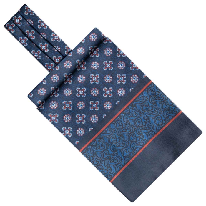 Fular - askot jedwabny granatowy - czerwony elegancki w mikrowzór / paisley EM