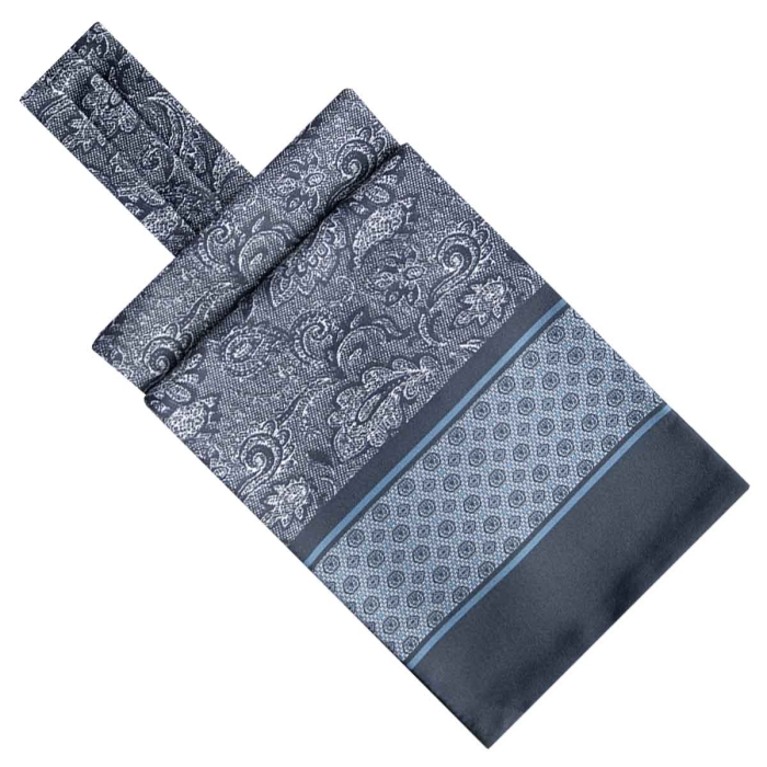 Fular - askot jedwabny granatowy- niebieski elegancki w paisley / mikrowzór EM