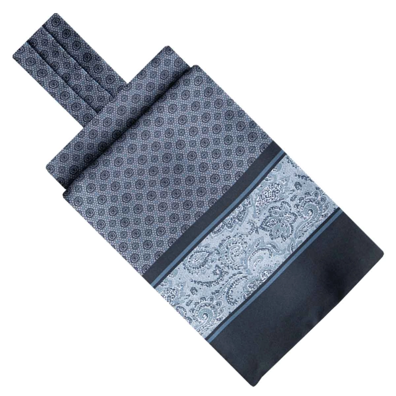 Fular - askot jedwabny granatowy- błękitny elegancki w mikrowzór / paisley EM