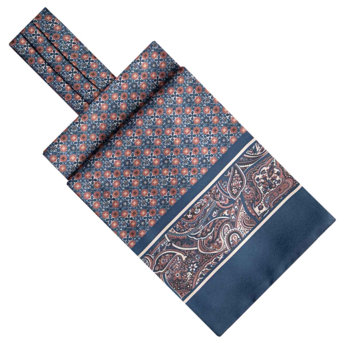 Fular - askot jedwabny granatowy - niebieski elegancki w mikrowzór / paisley EM