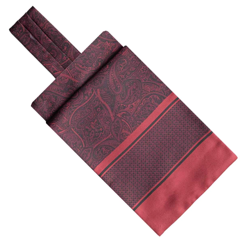Fular - askot jedwabny bordowy/czerwony elegancki w paisley / mikrowzór EM