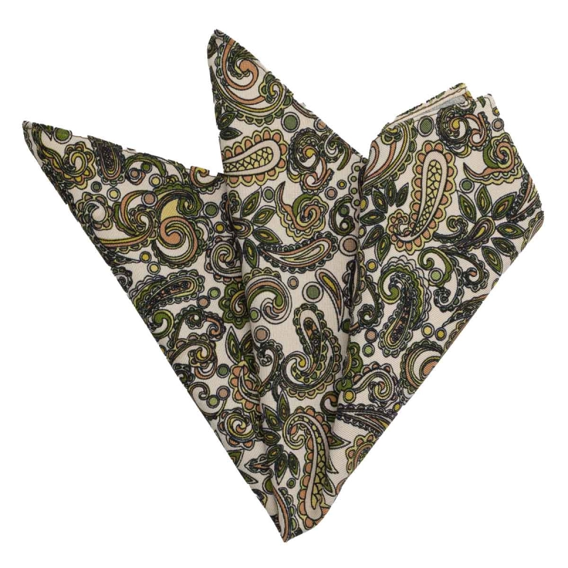 Zestaw prezentowy dla mężczyzny w kolorze białym w paisley: mucha + poszetka zapakowane w pudełko EM