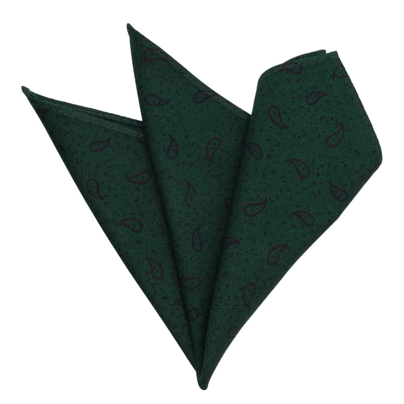 Zestaw prezentowy dla mężczyzny w kolorze ciemnozielonym w paisley: mucha + poszetka zapakowane w pudełko EM