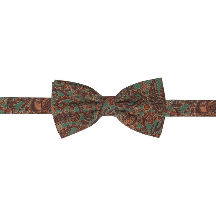 Zestaw prezentowy dla mężczyzny w kolorze zielonym w paisley: mucha + poszetka zapakowane w pudełko EM