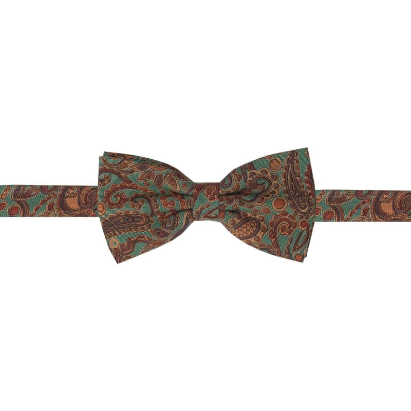 Zestaw prezentowy dla mężczyzny w kolorze zielonym w paisley: mucha + poszetka zapakowane w pudełko EM