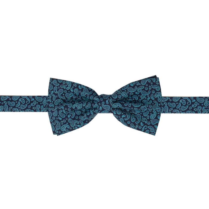 Zestaw prezentowy dla mężczyzny w kolorze niebieskim w paisley: mucha + poszetka zapakowane w pudełko EM